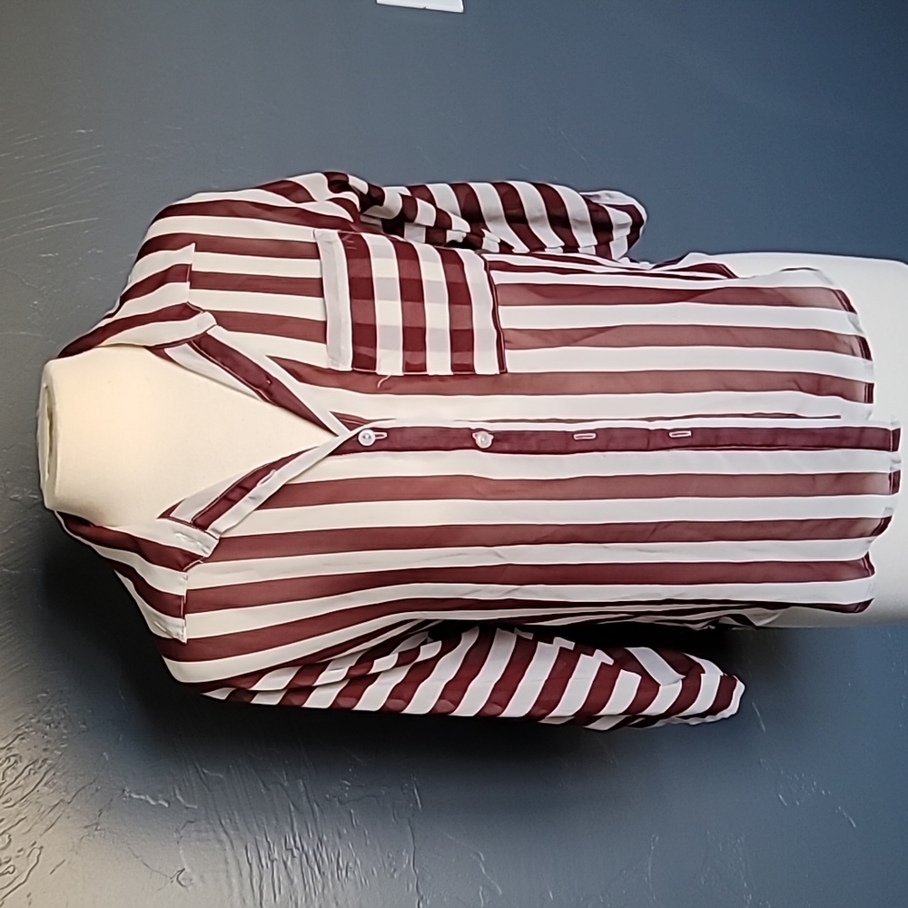 Sheer Wishful Park Maroon/White Striped Top EUC